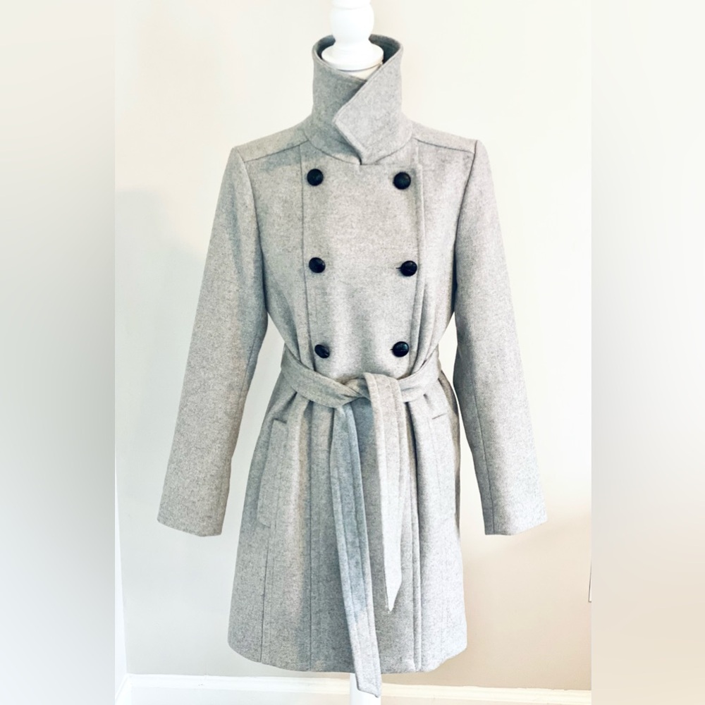 Express Winter Peacoat Coat Soft Wool Blend Double Breasted Neutral Gray Medium - Picture 2 of 12